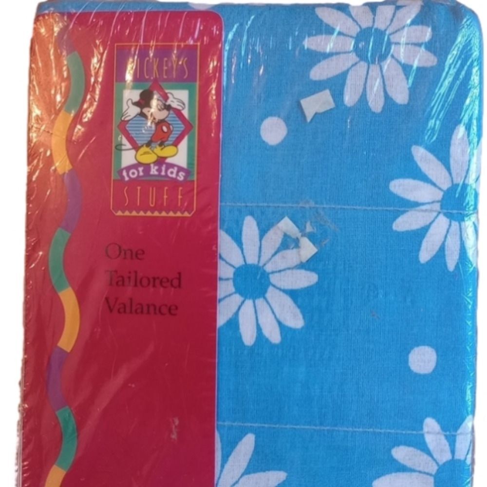 80x14 Disney Kids Tailored Valance Floral Blue Mickey For Kids